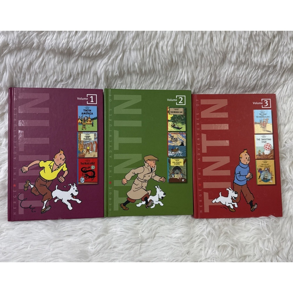 Adventures of Tintin Vol 1 2 3 Hardcover Book Lot Hergé Little Brown 9 Stories
